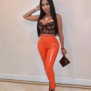 HIGH WAIST LEATHER LEGGINGS WITH ZIPPER FOR SALE